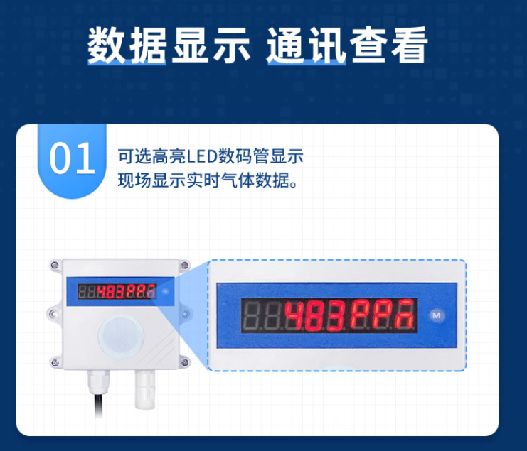 LED數(shù)碼管，直接現(xiàn)場顯示氣體數(shù)據(jù)